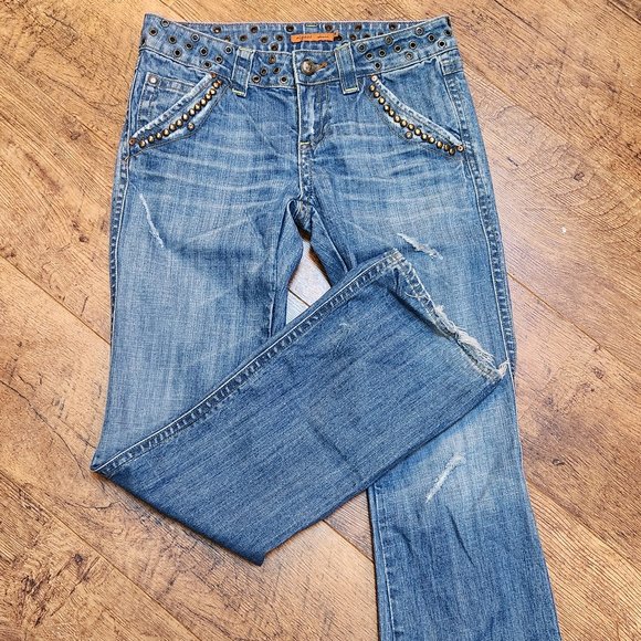 Vigoss Jeans Vigoss Womens Boot Cut Stud Rivet Embellished Distressed Jeans Sz 78 Poshmark